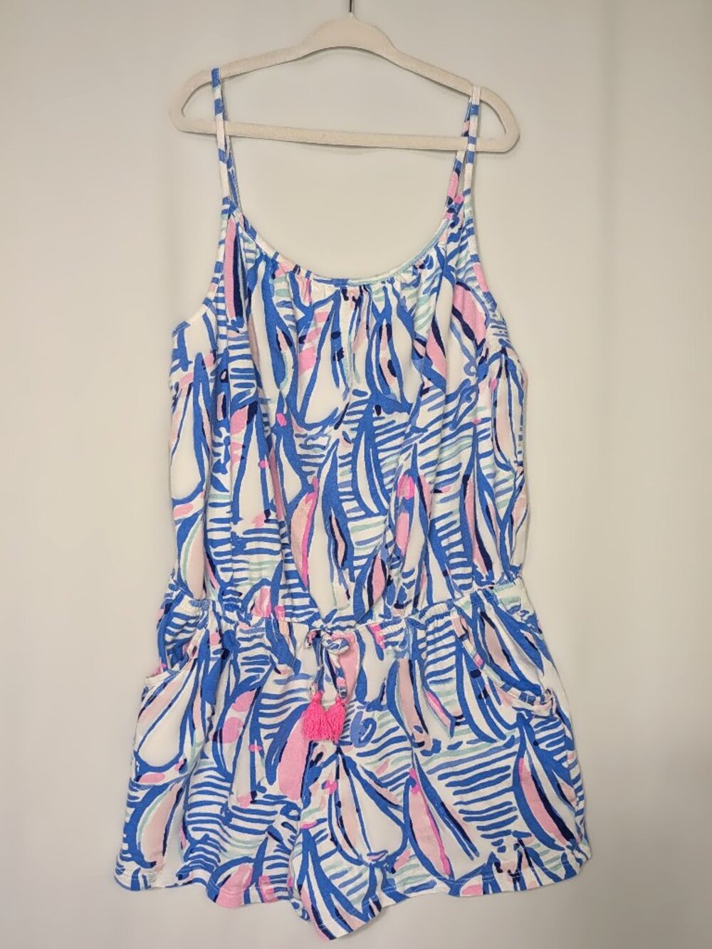 Lilly Pulitzer Girls Aleene Romper Blue Haven Pop Up Tassel XL